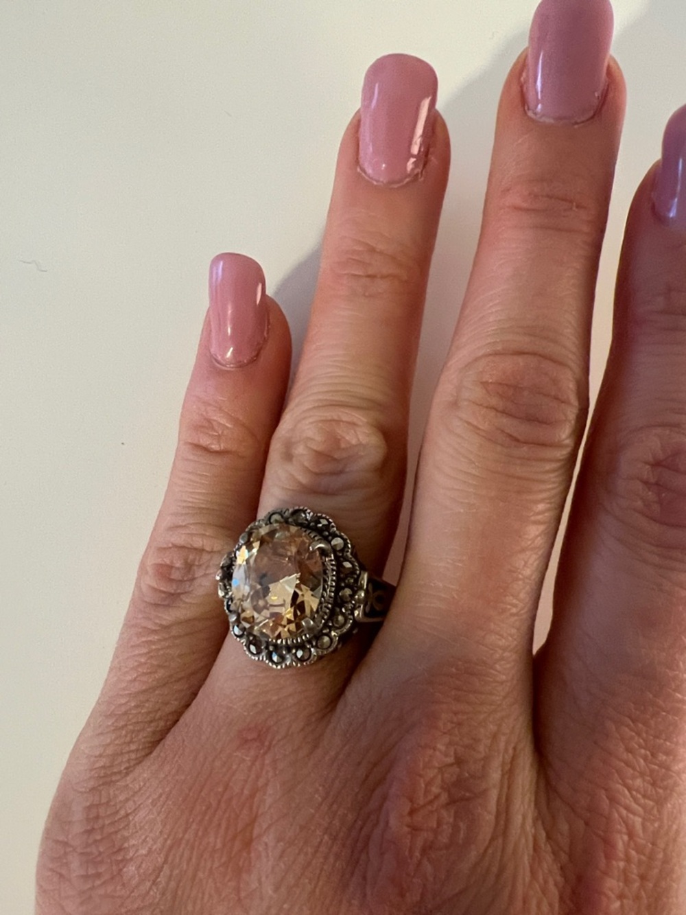 Genuine solid sterling silver vintage citrine, large stone ring